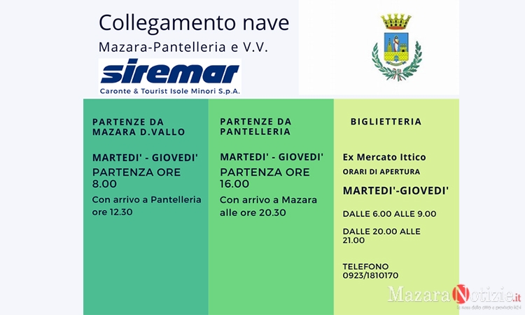 Collegamento Mazara-Pantelleria attivo dal 26 luglio. Questa settimana unico collegamento venerdì 22 luglio
